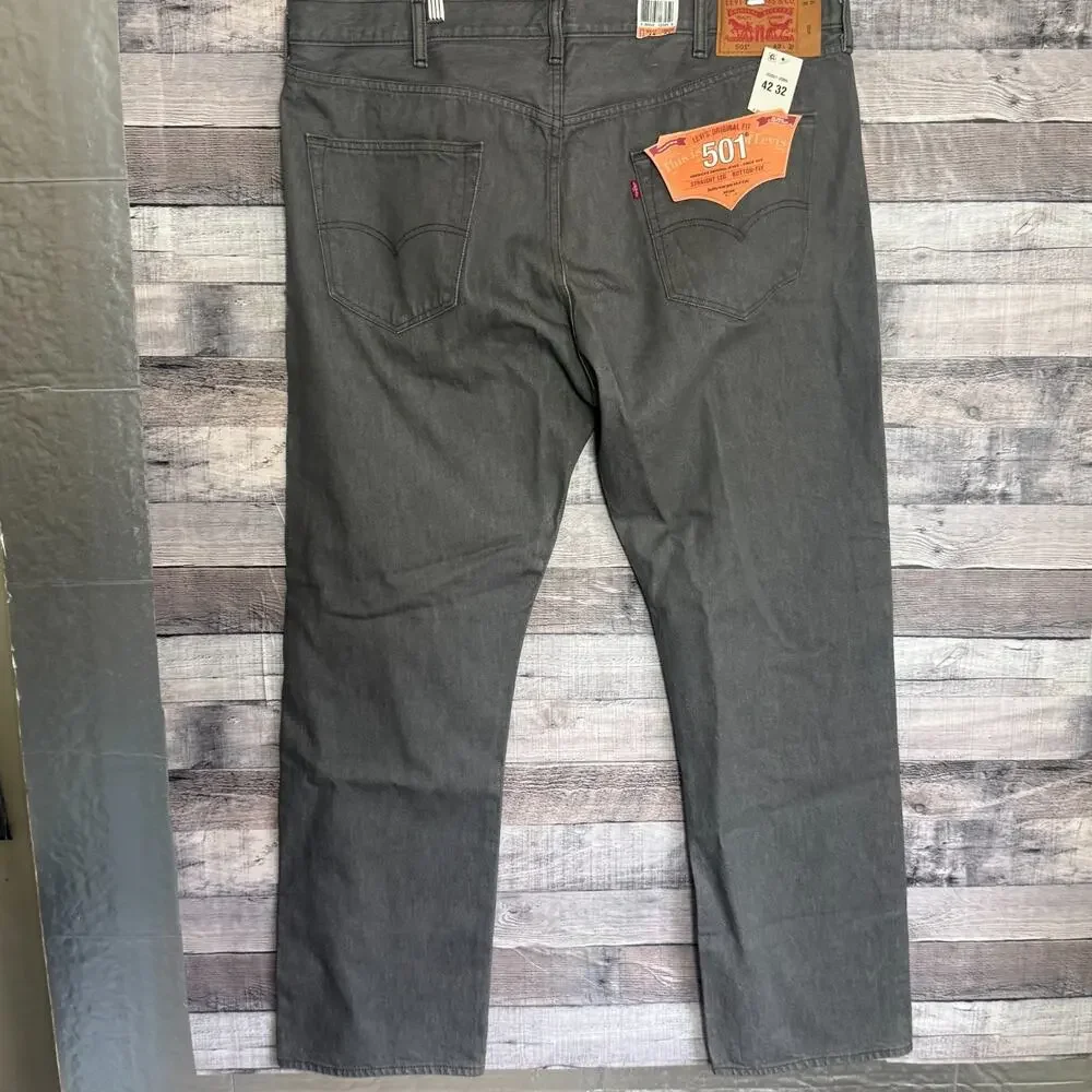 Levis 501 Button Fly Jeans Mens 42x32 Gray Straight Original Denim NEW